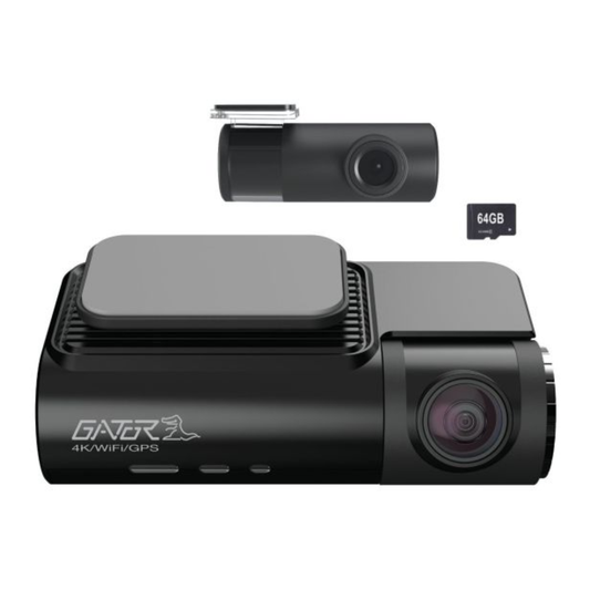 GATOR 4K UHD SMART WIFI GPS DASH CAM WITH 1080P FHD REAR CAMERA & HARD WIRE KIT - 64GB